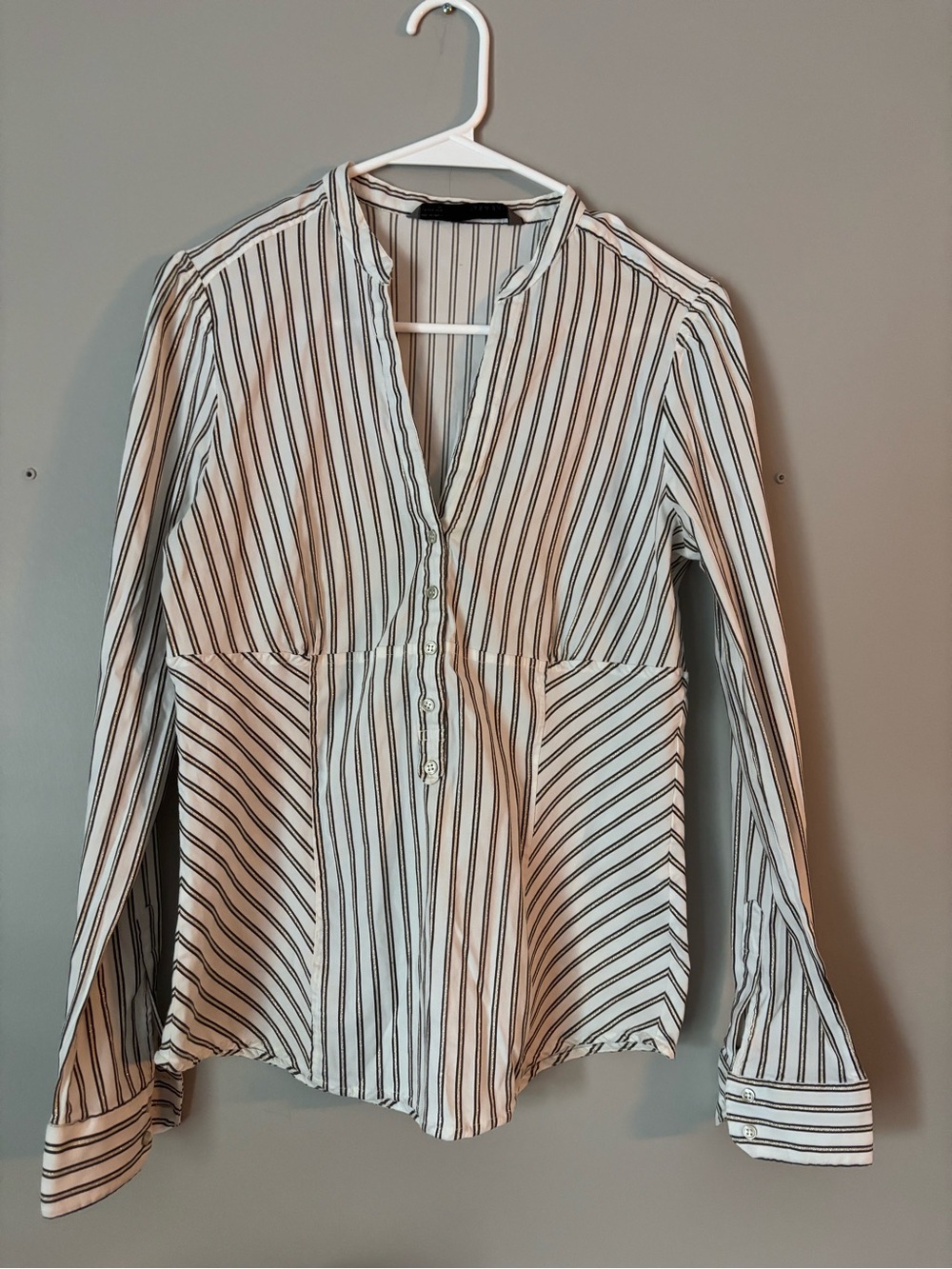 Zara White Blouse with Black Stripe and Sparkle Detail